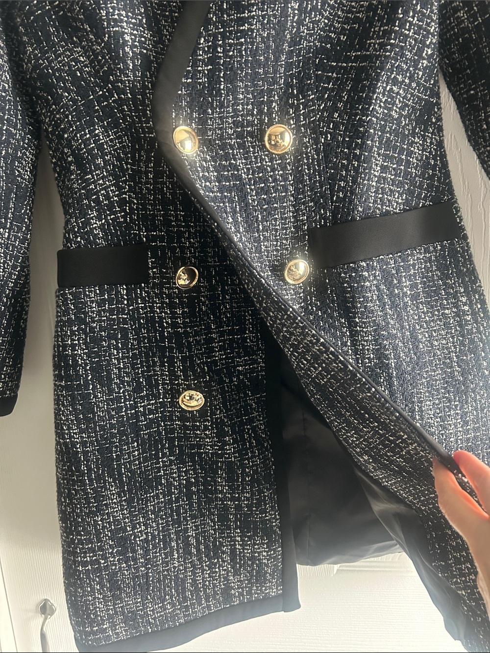 Navy/Black/White Tweed  Blazer Dress with Gold Buttons - Picture 11 of 12